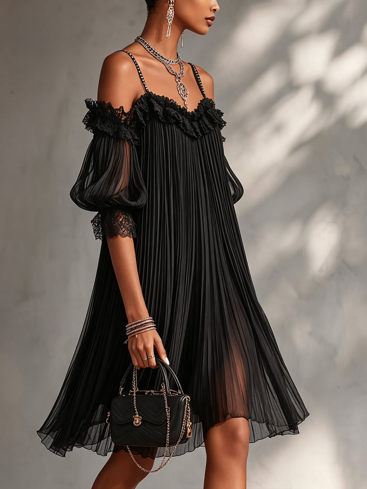 Lorena | Black chiffon mini-dress
