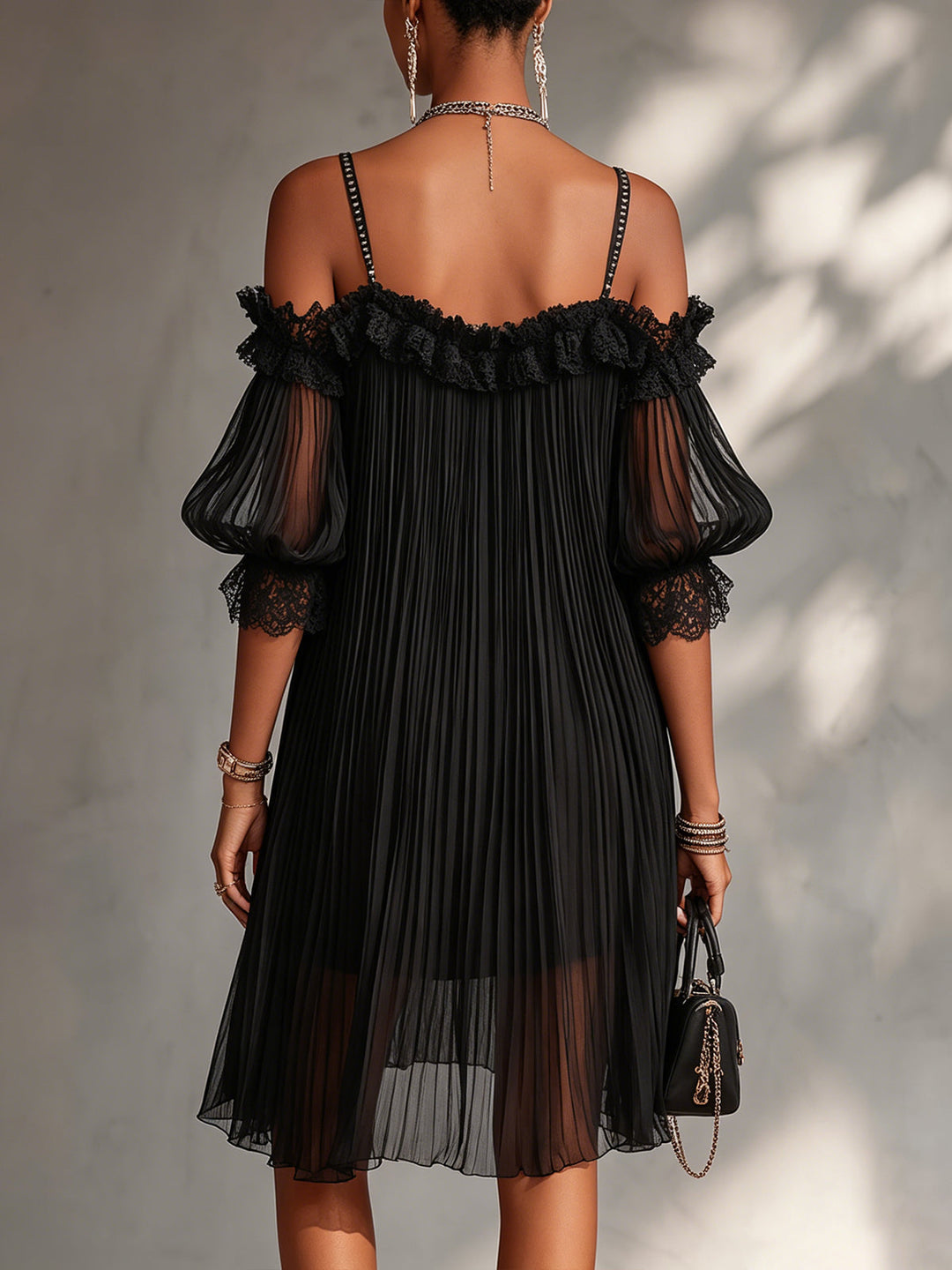 Lorena | Black chiffon mini-dress