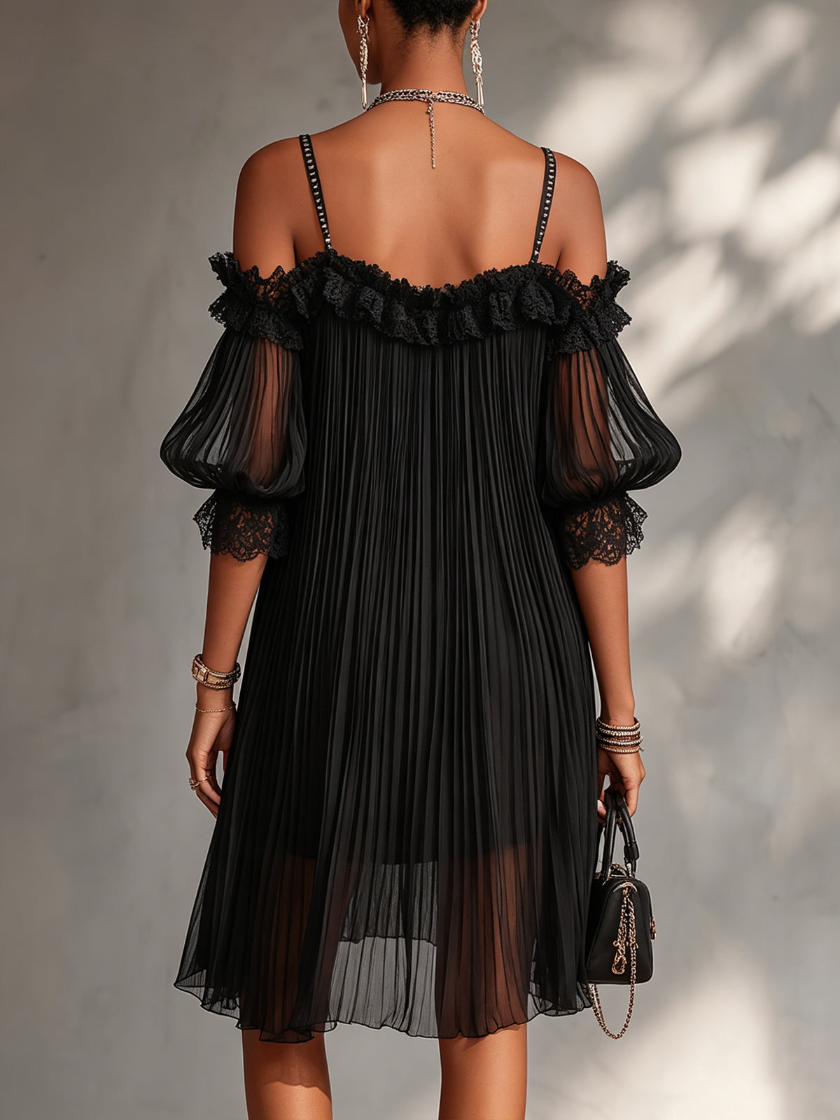 Lorena | Black chiffon mini-dress