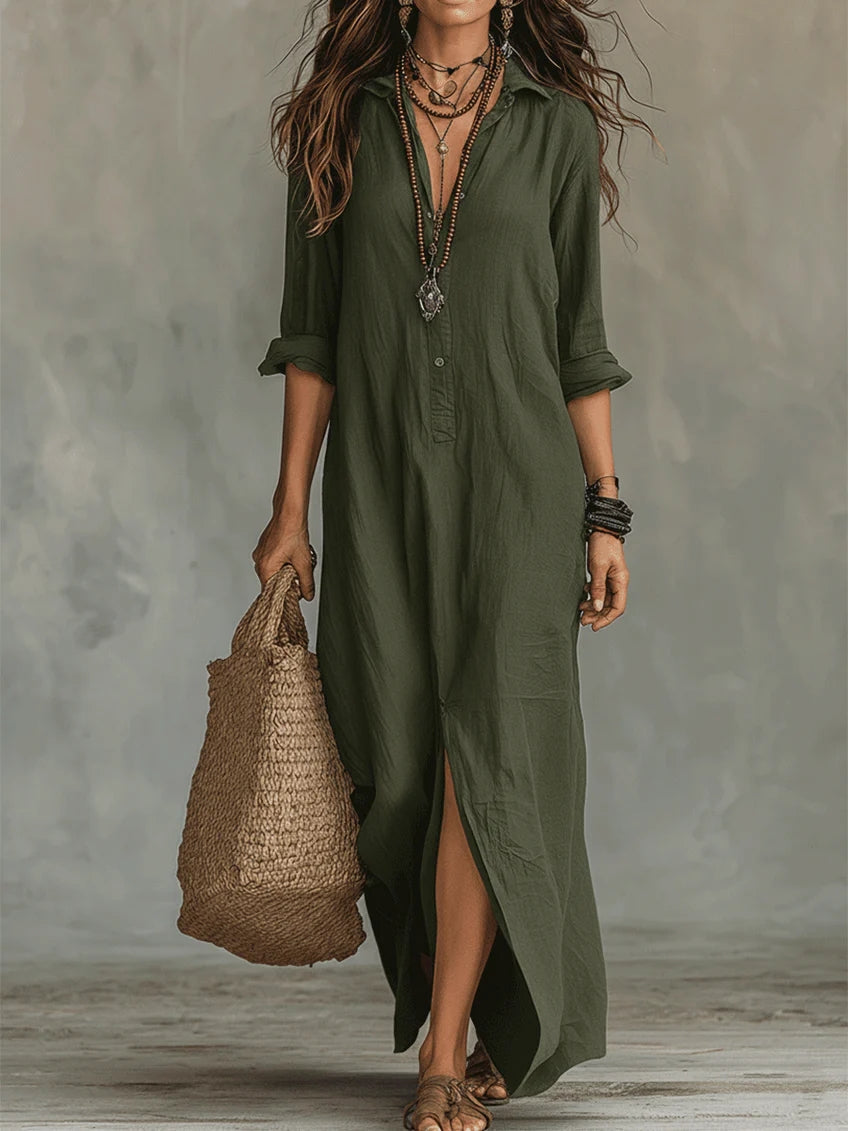 Vittoria™ | Black Long Maxi Dress with Buttons