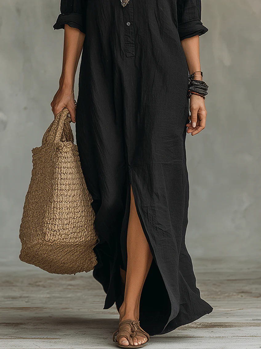 Vittoria™ | Black Long Maxi Dress with Buttons