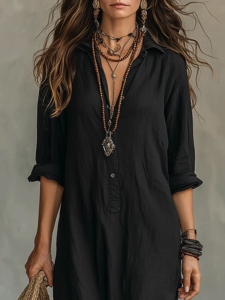 Vittoria™ | Black Long Maxi Dress with Buttons